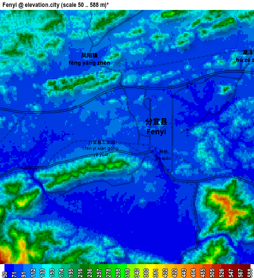 Zoom OUT 2x Fenyi, China elevation map