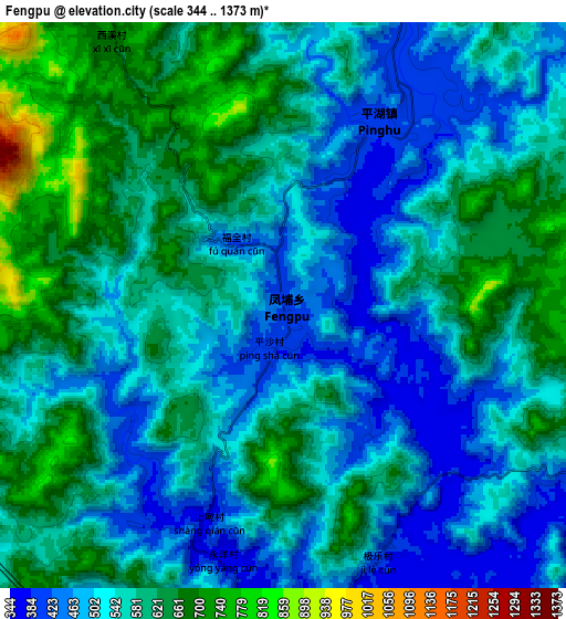 Zoom OUT 2x Fengpu, China elevation map