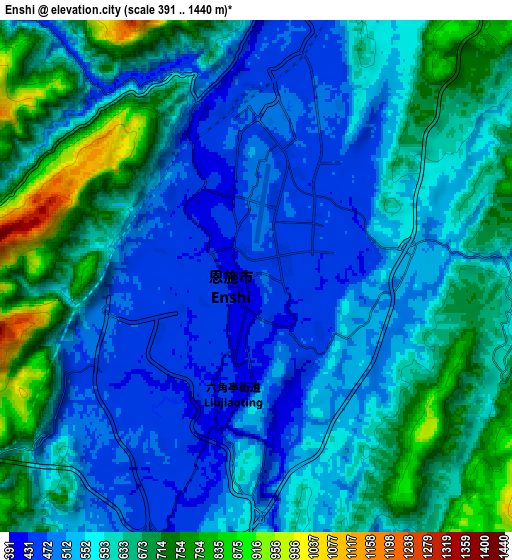 Zoom OUT 2x Enshi, China elevation map