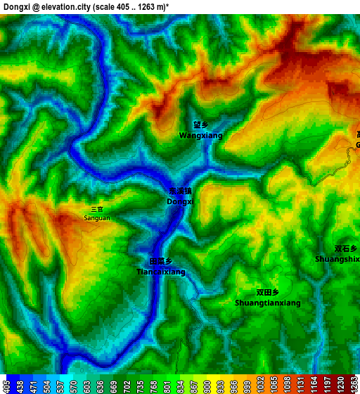 Zoom OUT 2x Dongxi, China elevation map