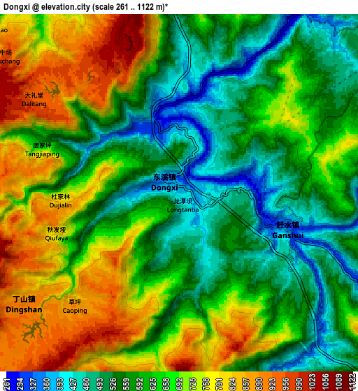Zoom OUT 2x Dongxi, China elevation map