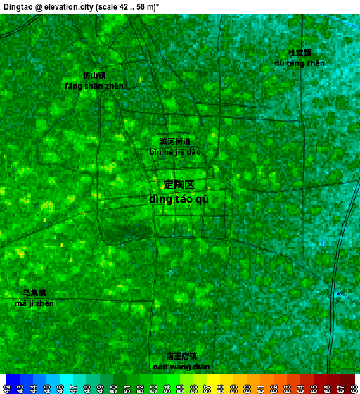 Zoom OUT 2x Dingtao, China elevation map