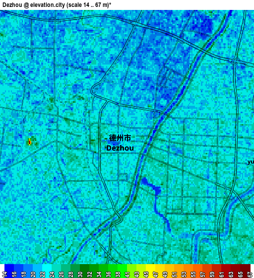 Zoom OUT 2x Dezhou, China elevation map
