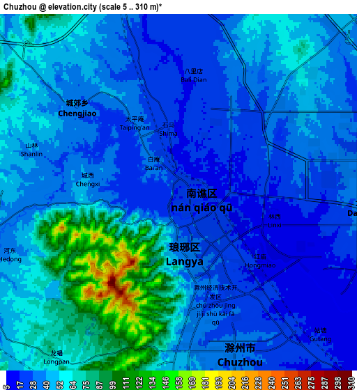 Zoom OUT 2x Chuzhou, China elevation map