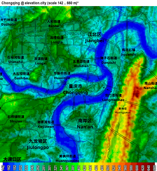 Zoom OUT 2x Chongqing, China elevation map