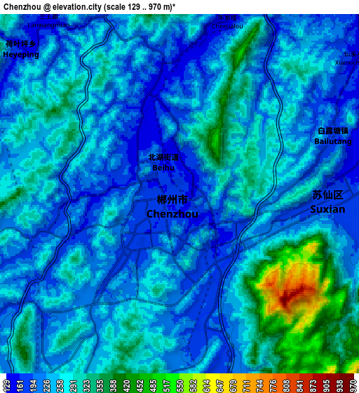 Zoom OUT 2x Chenzhou, China elevation map