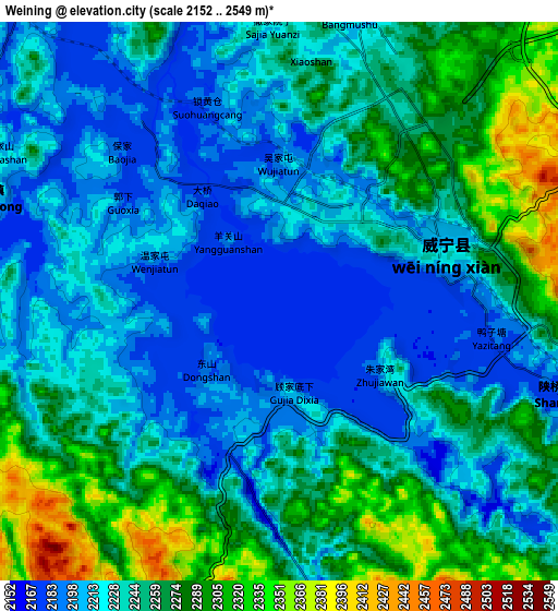 Zoom OUT 2x Weining, China elevation map