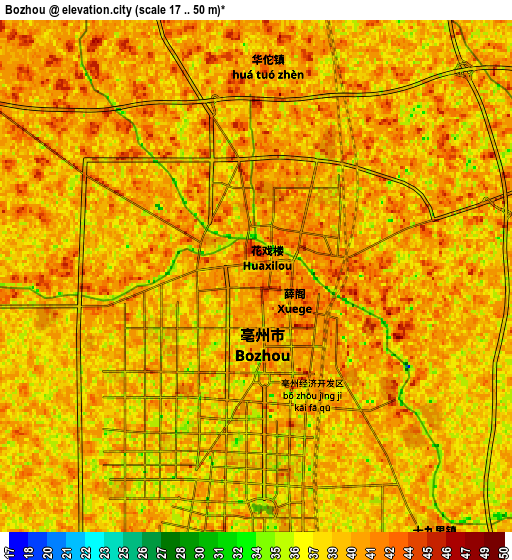 Zoom OUT 2x Bozhou, China elevation map