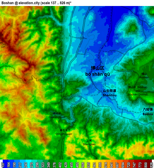 Zoom OUT 2x Boshan, China elevation map