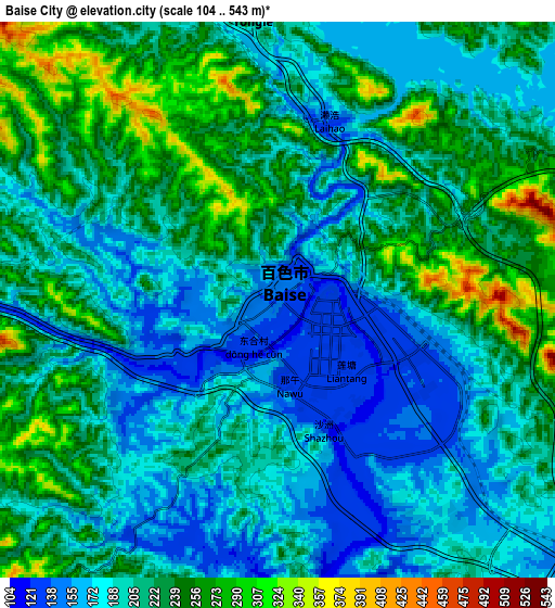 Zoom OUT 2x Baise City, China elevation map