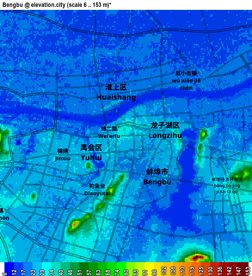 Zoom OUT 2x Bengbu, China elevation map