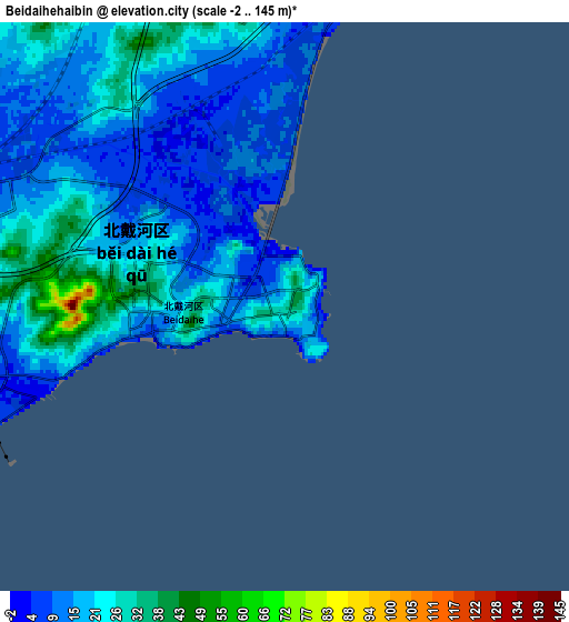 Zoom OUT 2x Beidaihehaibin, China elevation map