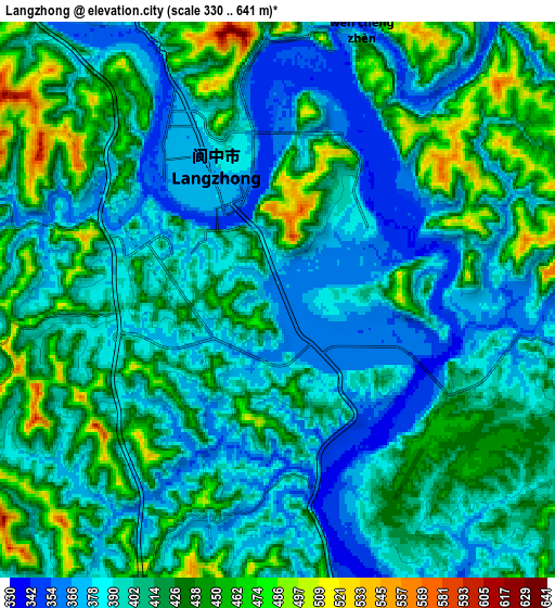 Zoom OUT 2x Langzhong, China elevation map