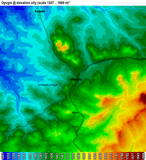 Zoom OUT 2x Oyugis, Kenya elevation map