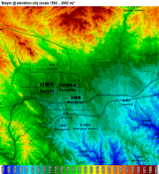 Zoom OUT 2x Baiyin, China elevation map