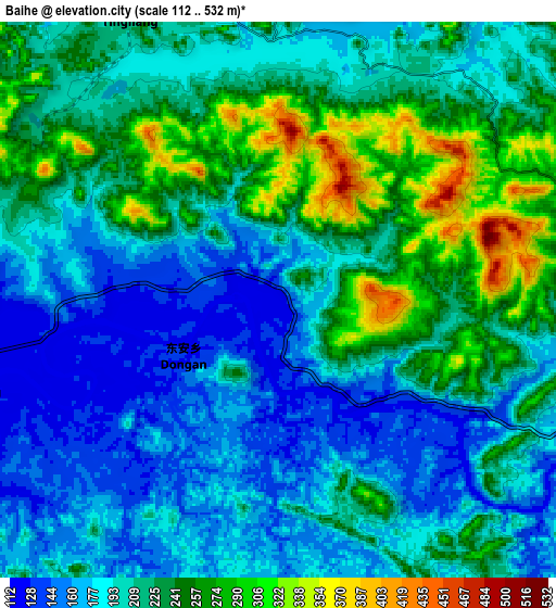 Zoom OUT 2x Baihe, China elevation map