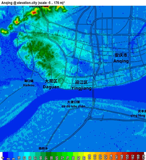 Zoom OUT 2x Anqing, China elevation map