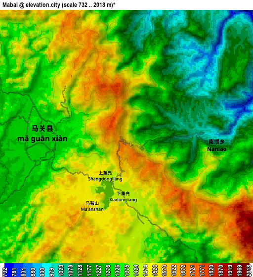 Zoom OUT 2x Mabai, China elevation map