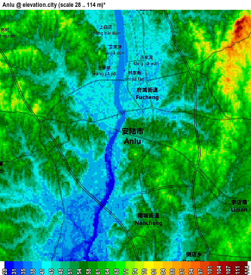 Zoom OUT 2x Anlu, China elevation map