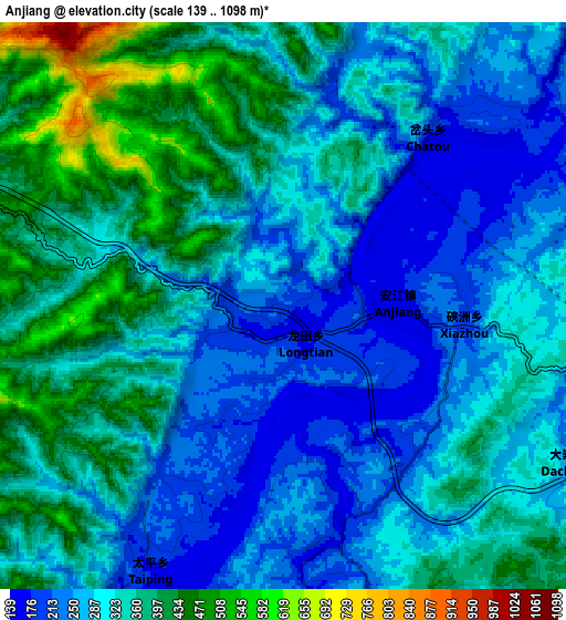 Zoom OUT 2x Anjiang, China elevation map