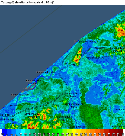 Zoom OUT 2x Tutong, Brunei elevation map