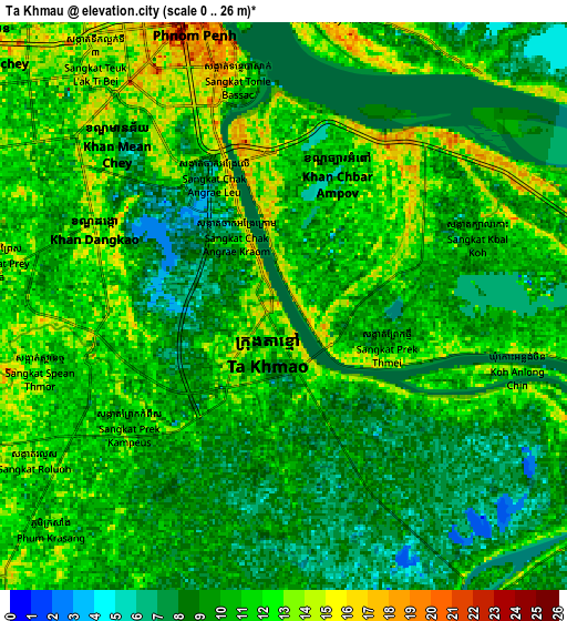 Zoom OUT 2x Ta Khmau, Cambodia elevation map