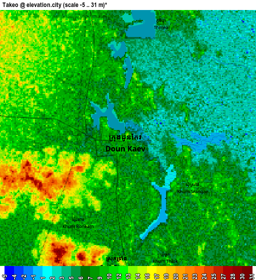 Zoom OUT 2x Takeo, Cambodia elevation map