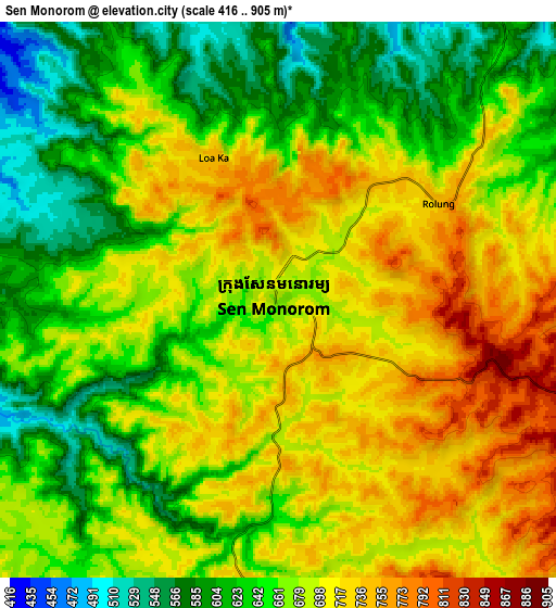 Zoom OUT 2x Sen Monorom, Cambodia elevation map