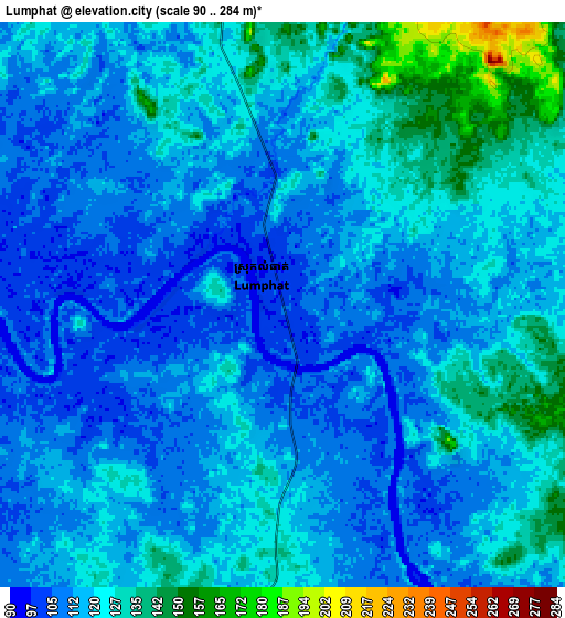 Zoom OUT 2x Lumphat, Cambodia elevation map