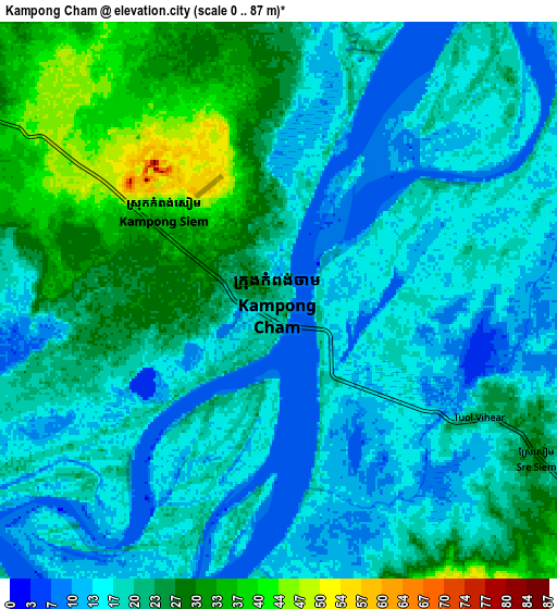 Zoom OUT 2x Kampong Cham, Cambodia elevation map