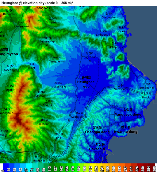 Zoom OUT 2x Heunghae, South Korea elevation map