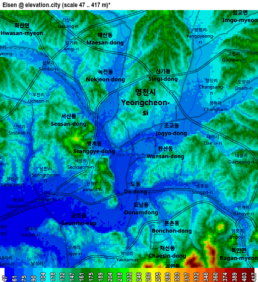 Zoom OUT 2x Eisen, South Korea elevation map