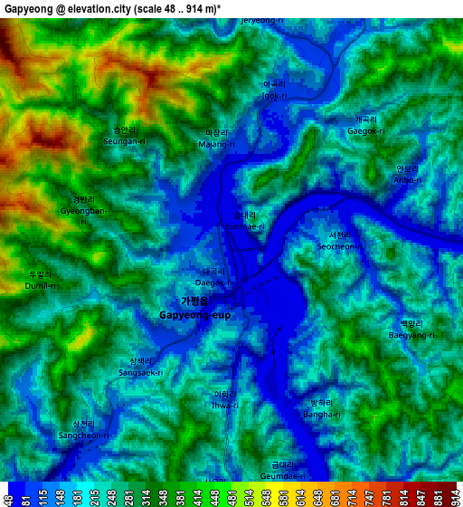 Zoom OUT 2x Gapyeong, South Korea elevation map