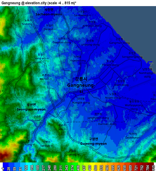 Zoom OUT 2x Gangneung, South Korea elevation map