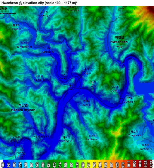 Zoom OUT 2x Hwacheon, South Korea elevation map