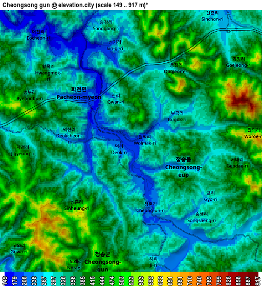 Zoom OUT 2x Cheongsong gun, South Korea elevation map