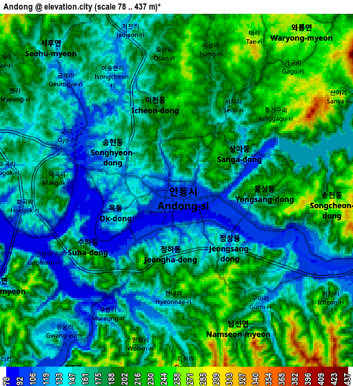 Zoom OUT 2x Andong, South Korea elevation map