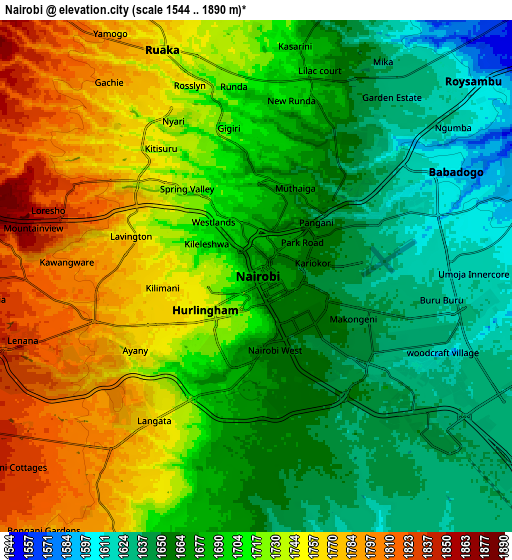 Zoom OUT 2x Nairobi, Kenya elevation map