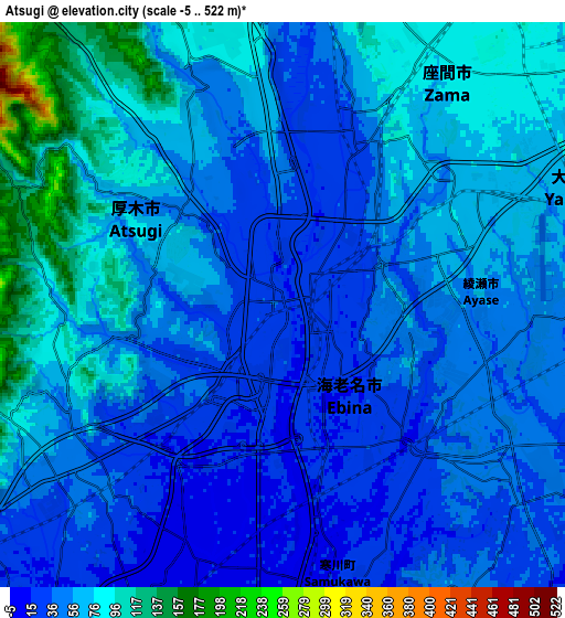 Zoom OUT 2x Atsugi, Japan elevation map