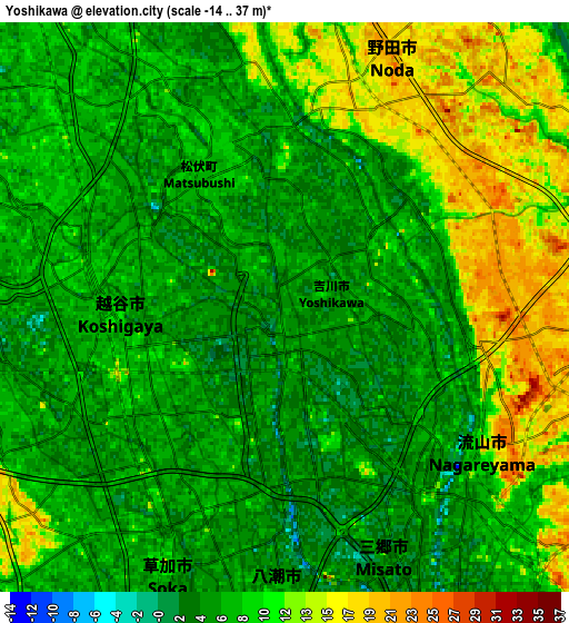 Zoom OUT 2x Yoshikawa, Japan elevation map