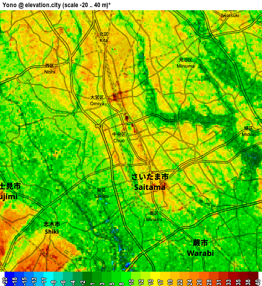 Zoom OUT 2x Yono, Japan elevation map
