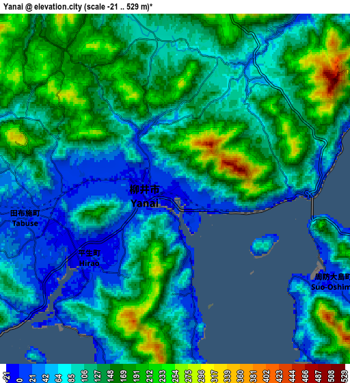 Zoom OUT 2x Yanai, Japan elevation map