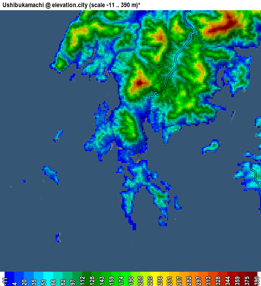 Zoom OUT 2x Ushibukamachi, Japan elevation map