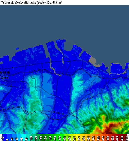 Zoom OUT 2x Tsurusaki, Japan elevation map