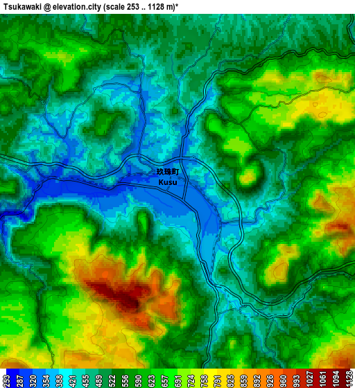 Zoom OUT 2x Tsukawaki, Japan elevation map