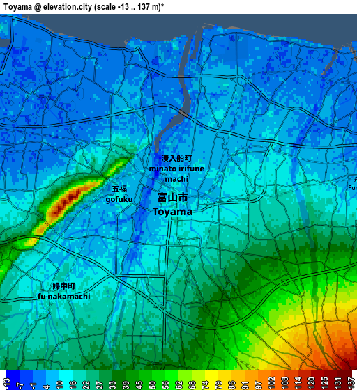 Zoom OUT 2x Toyama, Japan elevation map