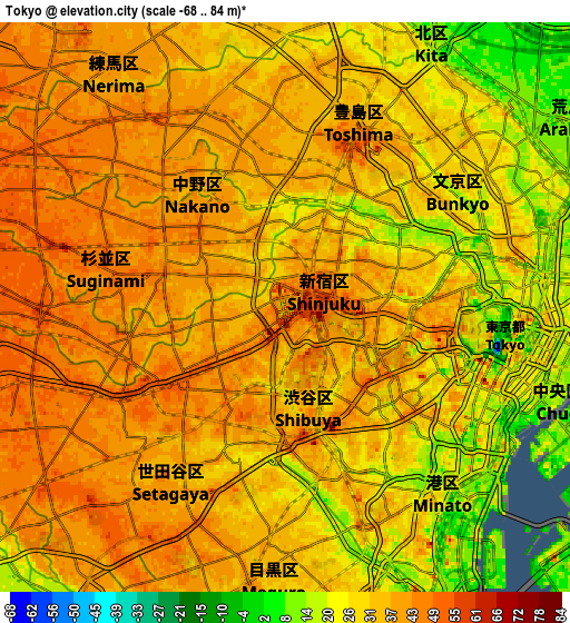 Zoom OUT 2x Tokyo, Japan elevation map