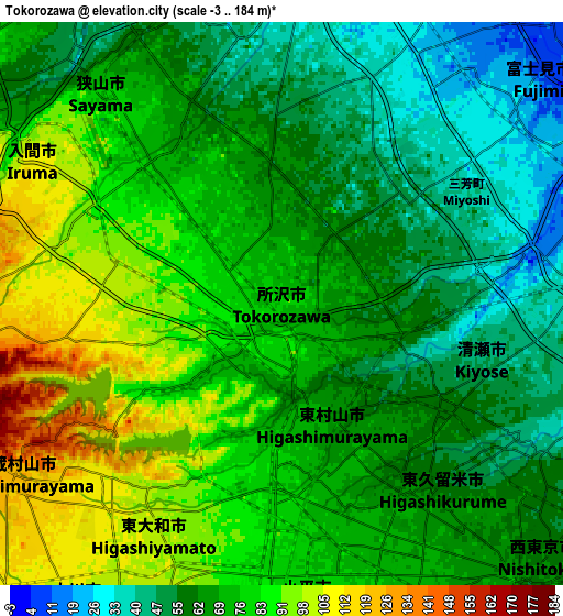Zoom OUT 2x Tokorozawa, Japan elevation map