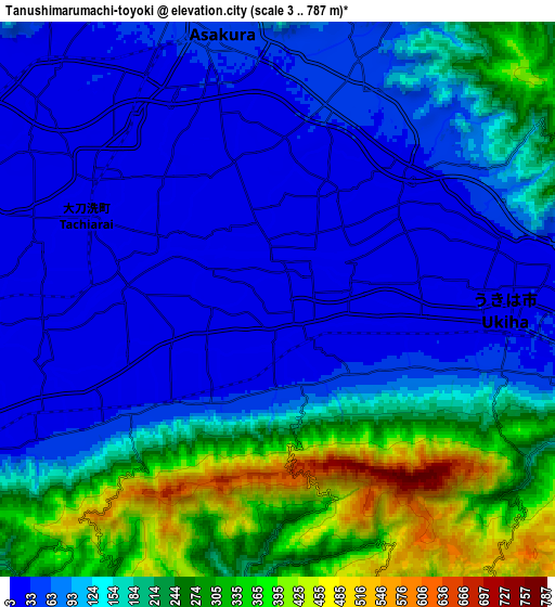 Zoom OUT 2x Tanushimarumachi-toyoki, Japan elevation map