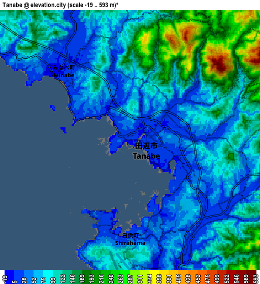 Zoom OUT 2x Tanabe, Japan elevation map